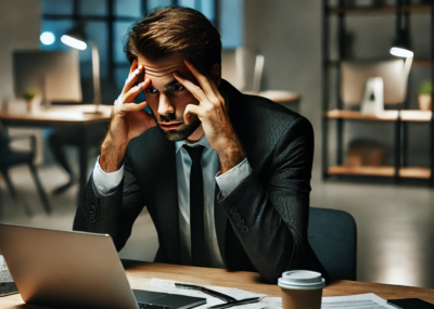 Manager, gestresst am Schreibtisch